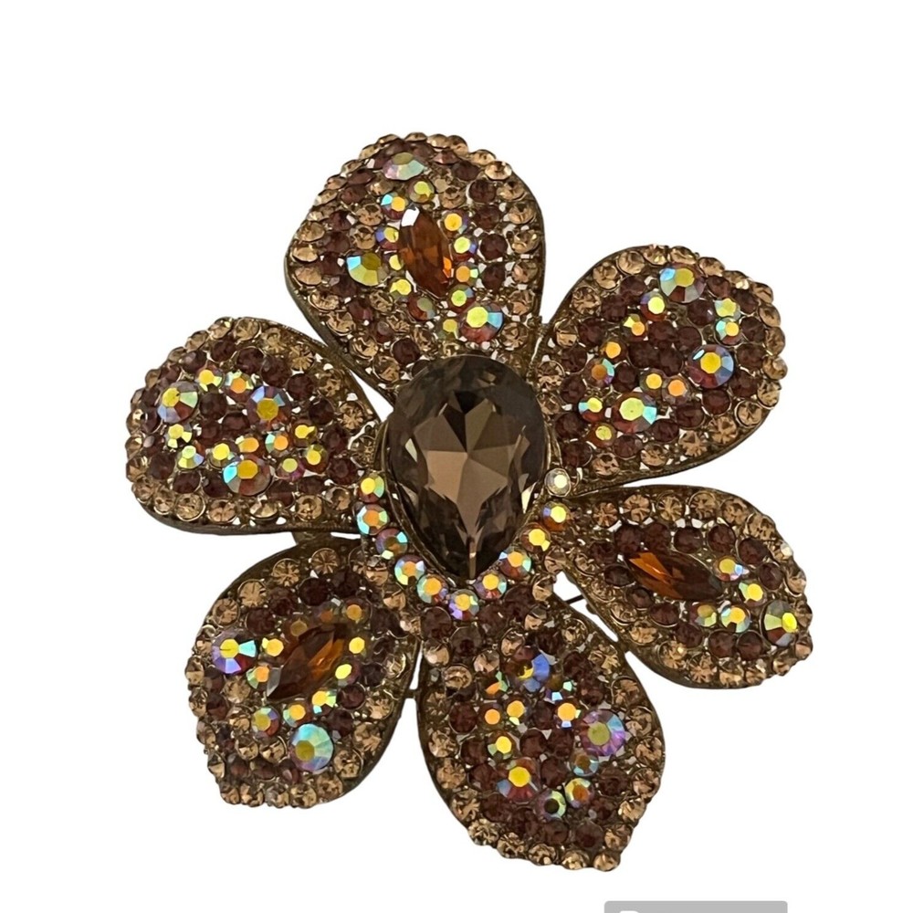 Vintage Large Multi AB Brown Crystal Rhinestones 3 D Brooch Pendant